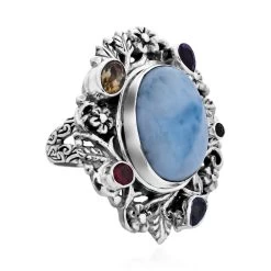 Bali Legacy Larimar And Multi Gemstone Ring In Sterling Silver 14.00 Ctw