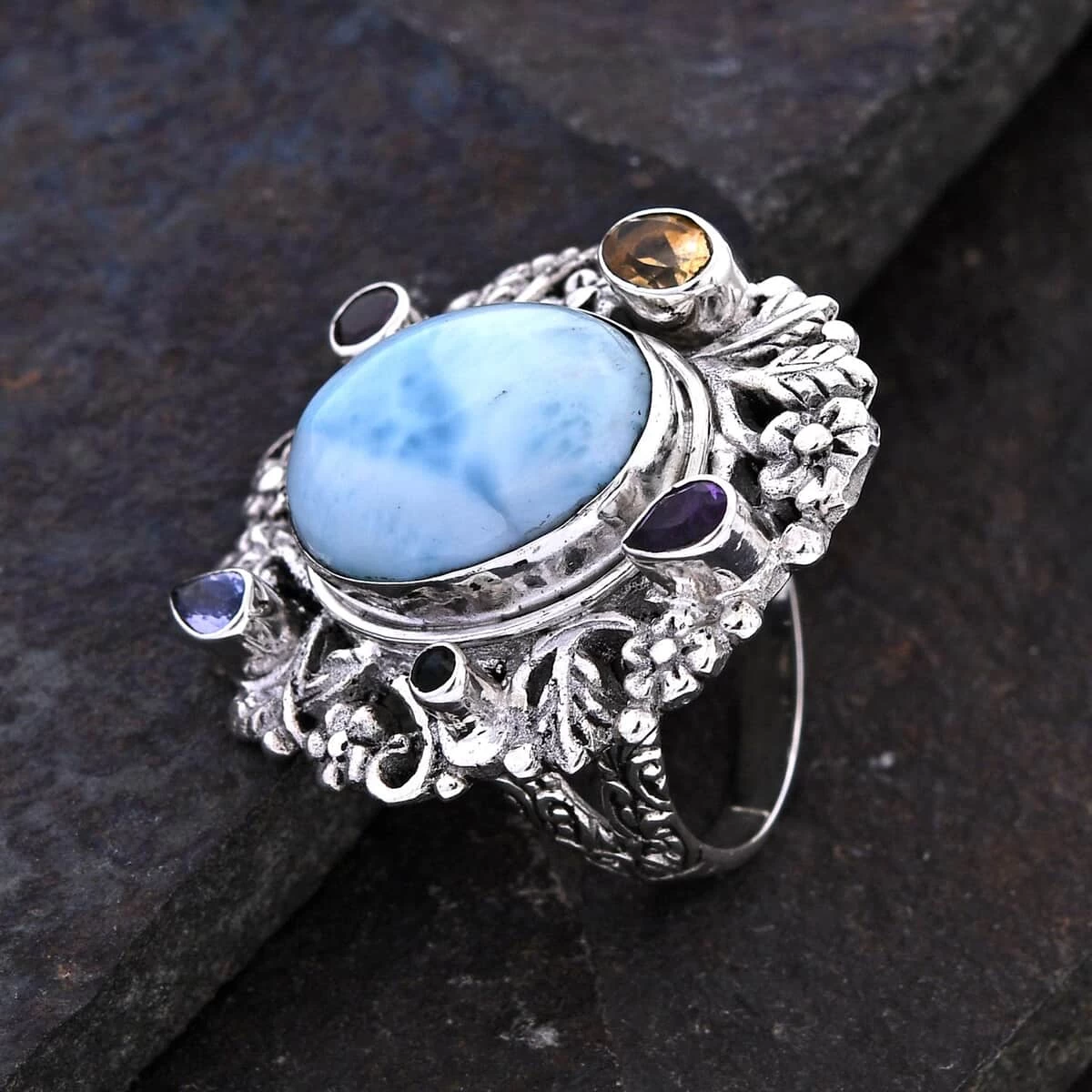 Bali Legacy Larimar And Multi Gemstone Ring In Sterling Silver 14.00 Ctw 4 Bali Legacy Larimar And Multi Gemstone Ring In Sterling Silver 14.00 Ctw - Image 2