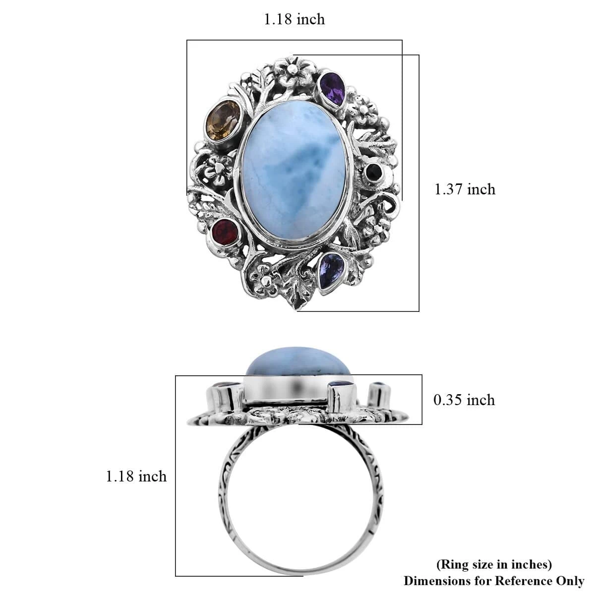 Bali Legacy Larimar And Multi Gemstone Ring In Sterling Silver 14.00 Ctw 8 Bali Legacy Larimar And Multi Gemstone Ring In Sterling Silver 14.00 Ctw - Image 6