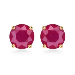 Luxoro 14K Yellow Gold Premium Niassa Ruby (FF) Solitaire Stud Earrings 3.85 Ctw