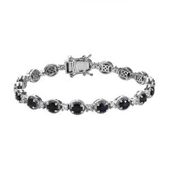 Madagascar Blue Sapphire (DF) And White Zircon Bracelet In Platinum Over Sterling Silver (7.25 In) 10.80 Ctw