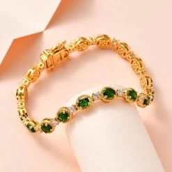 Chrome Diopside And White Zircon Bracelet In Vermeil Yellow Gold Over Sterling Silver (7.25 In) 7.25 Ctw -Jewelry store 7563478 1