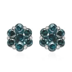 Luxoro 10K White Gold Blue Diamond Floral Stud Earrings 0.50 Ctw