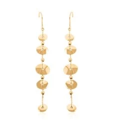 Italian 10K Yellow Gold Discs Drop Earrings 2.4 Grams
