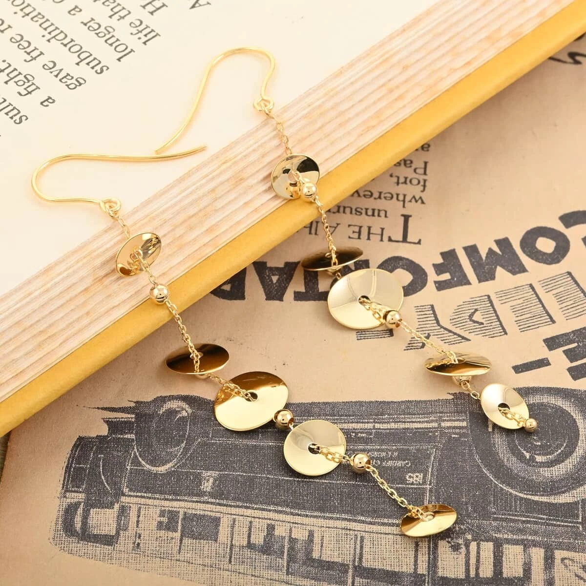 Italian 10K Yellow Gold Discs Drop Earrings 2.4 Grams 4 Italian 10K Yellow Gold Discs Drop Earrings 2.4 Grams - Image 2