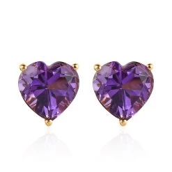 Amethyst Heart Stud Earrings In Vermeil Yellow Gold Over Sterling Silver 5.10 Ctw