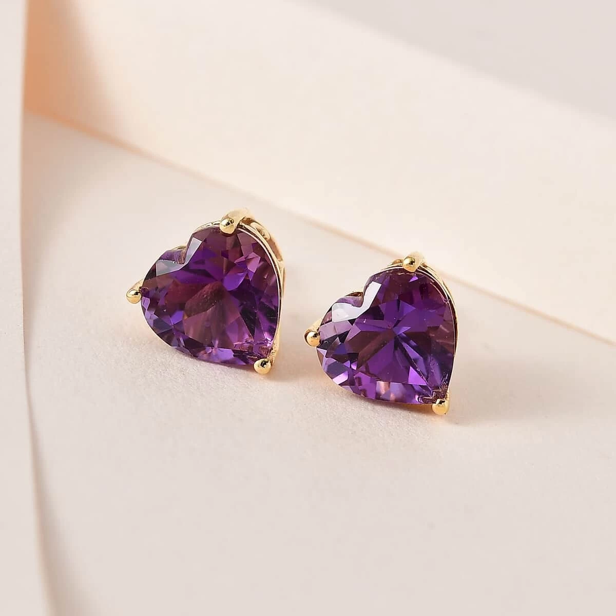 Amethyst Heart Stud Earrings In Vermeil Yellow Gold Over Sterling Silver 5.10 Ctw 4 Amethyst Heart Stud Earrings In Vermeil Yellow Gold Over Sterling Silver 5.10 Ctw - Image 2