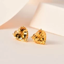 Brazilian Citrine Heart Stud Earrings In Vermeil Yellow Gold Over Sterling Silver 4.50 Ctw -Jewelry store 7564589 1