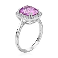 Certified & Appraised Rhapsody 950 Platinum AAA Patroke Kunzite And E-F VS Diamond Halo Ring 5.85 Grams 4.25 Ctw -Jewelry store 7565331 3