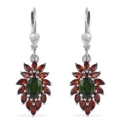 Chrome Diopside And Mozambique Garnet Lever Back Earrings In Platinum Over Sterling Silver 3.90 Ctw