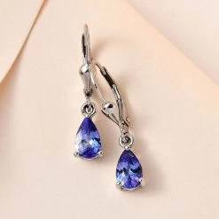 Tanzanite Lever Back Earrings In Platinum Over Sterling Silver 1.40 Ctw -Jewelry store 7565584 1