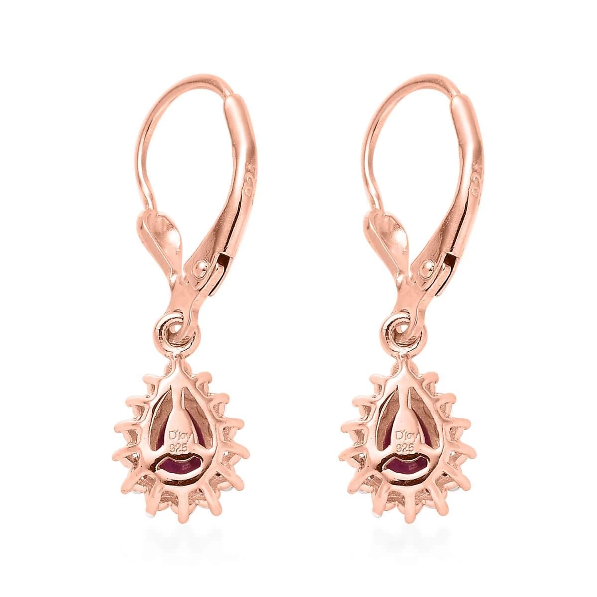 Mozambique Ruby And White Zircon Lever Back Earrings In Vermeil Rose Gold Over Sterling Silver 1.40 Ctw 6 Mozambique Ruby And White Zircon Lever Back Earrings In Vermeil Rose Gold Over Sterling Silver 1.40 Ctw - Image 4