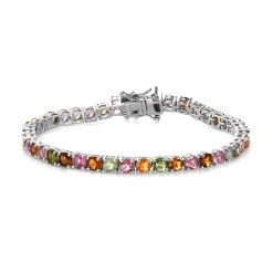 Multi-Tourmaline Tennis Bracelet In Platinum Over Sterling Silver (6.50 In) 6.70 Ctw (Del. In 5-7 Days)
