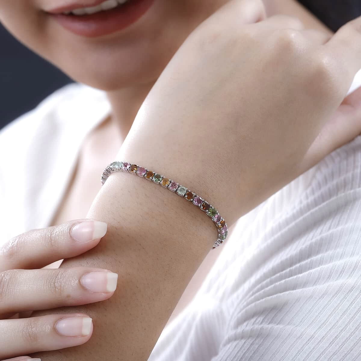 Multi-Tourmaline Tennis Bracelet In Platinum Over Sterling Silver (6.50 In) 6.70 Ctw (Del. In 5-7 Days) 5 Multi-Tourmaline Tennis Bracelet In Platinum Over Sterling Silver (6.50 In) 6.70 Ctw (Del. In 5-7 Days) - Image 3