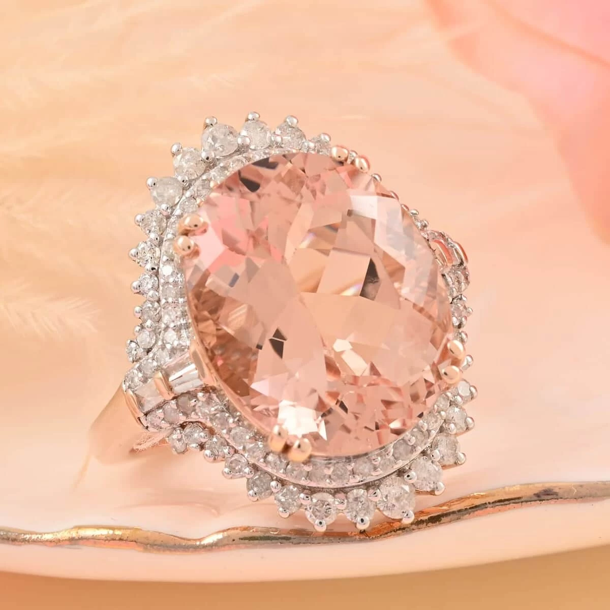 Luxoro 14K Rose Gold Marropino Morganite And Diamond G-H I2 Ring 9 Grams 11.85 Ctw 4 Luxoro 14K Rose Gold Marropino Morganite And Diamond G-H I2 Ring 9 Grams 11.85 Ctw - Image 2