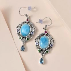 Artisan Crafted Larimar And Multi Gemstone Earrings In Sterling Silver 16.00 Ctw -Jewelry store 7566444 1