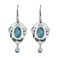 Artisan Crafted Larimar And Multi Gemstone Earrings In Sterling Silver 16.00 Ctw -Jewelry store 7566444 3