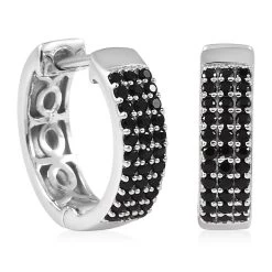 Thai Black Spinel Hoop Earrings In Platinum Over Sterling Silver 0.75 Ctw