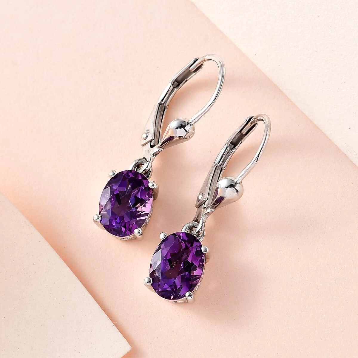 Premium Uruguayan Amethyst Lever Back Earrings In Platinum Over Sterling Silver 2.40 Ctw 4 Premium Uruguayan Amethyst Lever Back Earrings In Platinum Over Sterling Silver 2.40 Ctw - Image 2