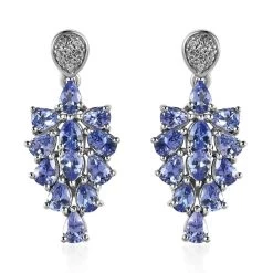 Tanzanite And White Zircon Earrings In Platinum Over Sterling Silver 3.60 Ctw