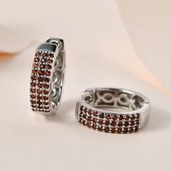 Mozambique Garnet Hoop Earrings In Platinum Over Sterling Silver 0.75 Ctw -Jewelry store 7567603 1