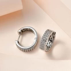 White Zircon Hoop Earrings In Platinum Over Sterling Silver 0.75 Ctw 8 White Zircon Hoop Earrings In Platinum Over Sterling Silver 0.75 Ctw -Jewelry store 7567608 1