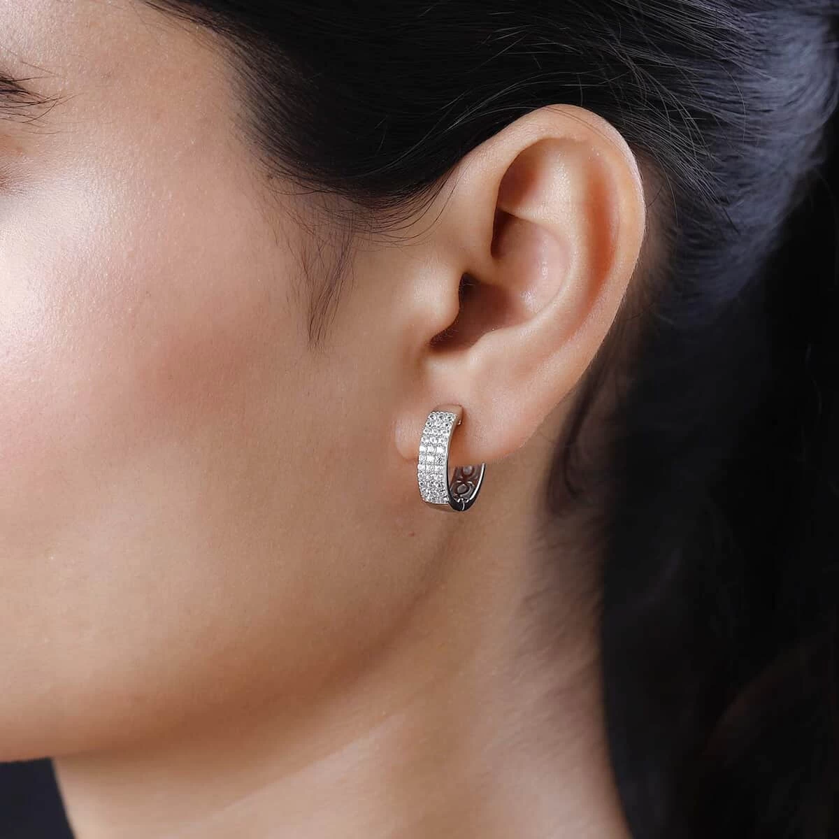 White Zircon Hoop Earrings In Platinum Over Sterling Silver 0.75 Ctw 5 White Zircon Hoop Earrings In Platinum Over Sterling Silver 0.75 Ctw - Image 3