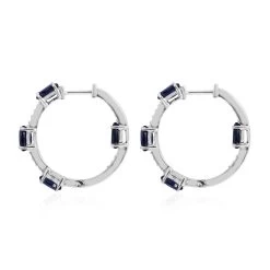 Madagascar Blue Sapphire (DF) And White Zircon Hoop Earrings In Platinum Over Sterling Silver 4.85 Ctw 8 Madagascar Blue Sapphire (DF) And White Zircon Hoop Earrings In Platinum Over Sterling Silver 4.85 Ctw -Jewelry store 7567683 2