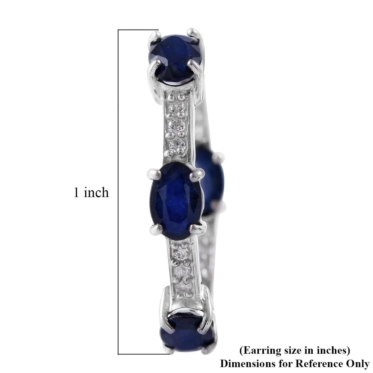 Madagascar Blue Sapphire (DF) And White Zircon Hoop Earrings In Platinum Over Sterling Silver 4.85 Ctw 6 Madagascar Blue Sapphire (DF) And White Zircon Hoop Earrings In Platinum Over Sterling Silver 4.85 Ctw - Image 4