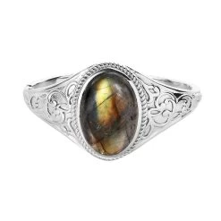 Malagasy Labradorite Bangle Bracelet In Stainless Steel (6.50 In) 33.50 Ctw