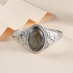Malagasy Labradorite Bangle Bracelet In Stainless Steel (6.50 In) 33.50 Ctw -Jewelry store 7567701 2