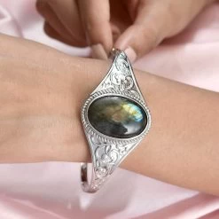 Malagasy Labradorite Bangle Bracelet In Stainless Steel (6.50 In) 33.50 Ctw -Jewelry store 7567701 3