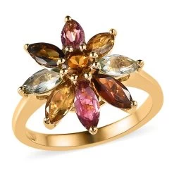 Multi-Tourmaline Floral Ring In Vermeil Yellow Gold Over Sterling Silver 2.00 Ctw