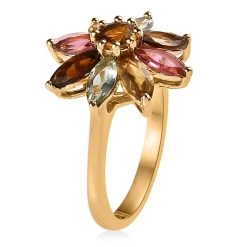 Multi-Tourmaline Floral Ring In Vermeil Yellow Gold Over Sterling Silver 2.00 Ctw -Jewelry store 7567732 3