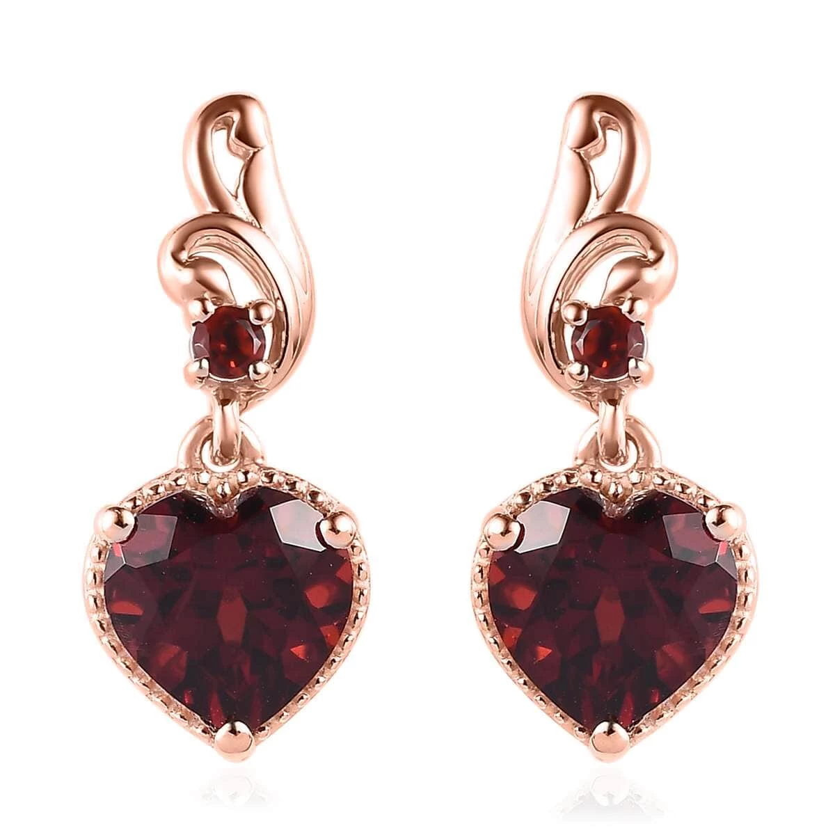 Mozambique Garnet Dangling Earrings In Vermeil Rose Gold Over Sterling Silver 3.00 Ctw 3 Mozambique Garnet Dangling Earrings In Vermeil Rose Gold Over Sterling Silver 3.00 Ctw