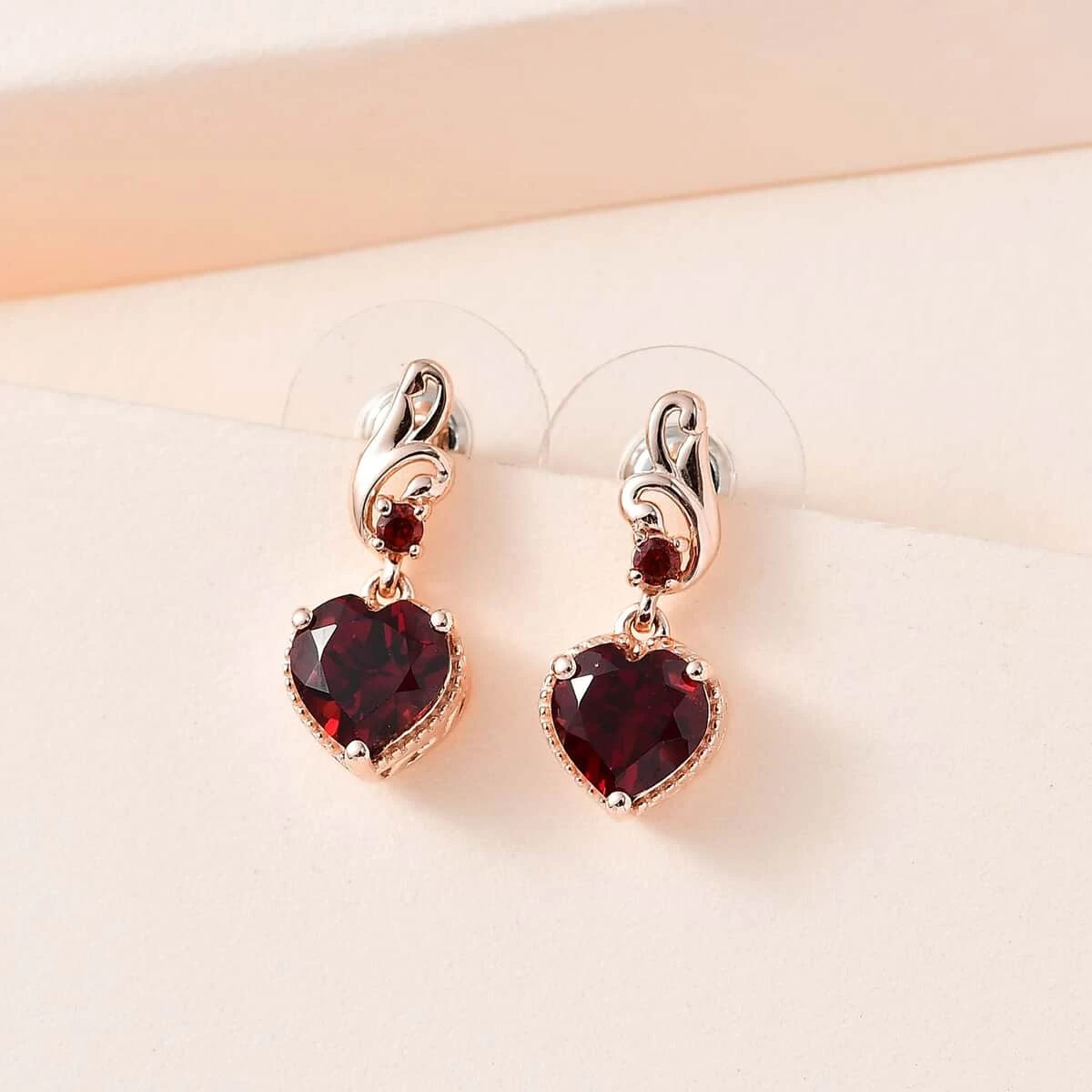 Mozambique Garnet Dangling Earrings In Vermeil Rose Gold Over Sterling Silver 3.00 Ctw 4 Mozambique Garnet Dangling Earrings In Vermeil Rose Gold Over Sterling Silver 3.00 Ctw - Image 2