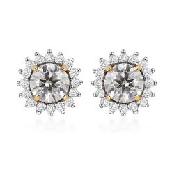 Moissanite Solitaire Stud Earrings In Vermeil Yellow Gold Over Sterling Silver 1.75 Ctw