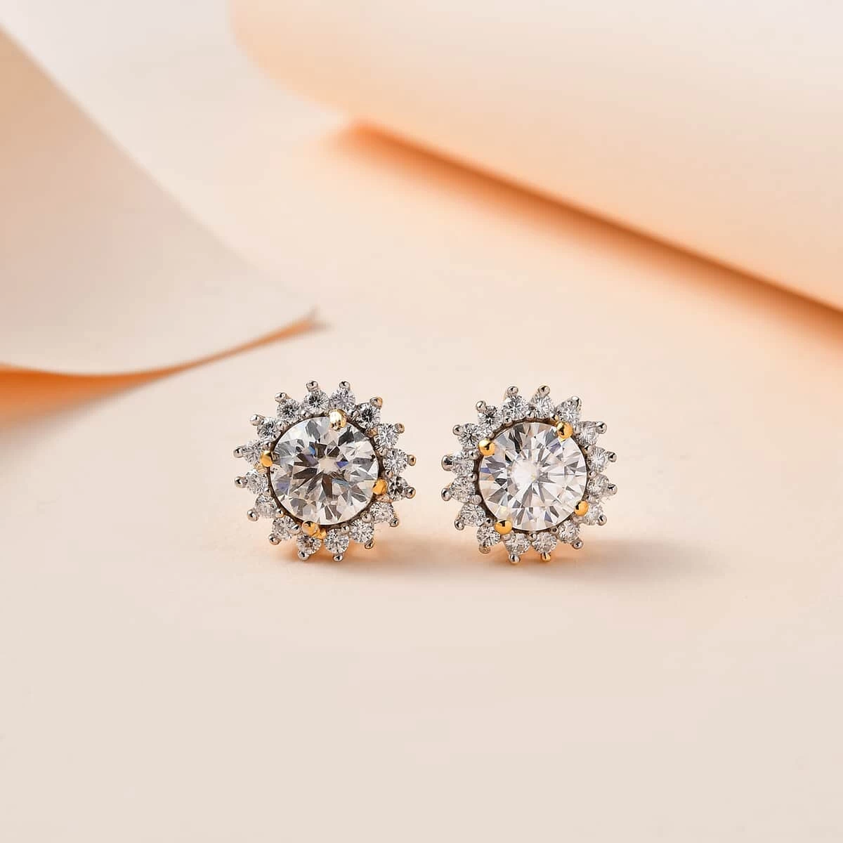 Moissanite Solitaire Stud Earrings In Vermeil Yellow Gold Over Sterling Silver 1.75 Ctw 4 Moissanite Solitaire Stud Earrings In Vermeil Yellow Gold Over Sterling Silver 1.75 Ctw - Image 2