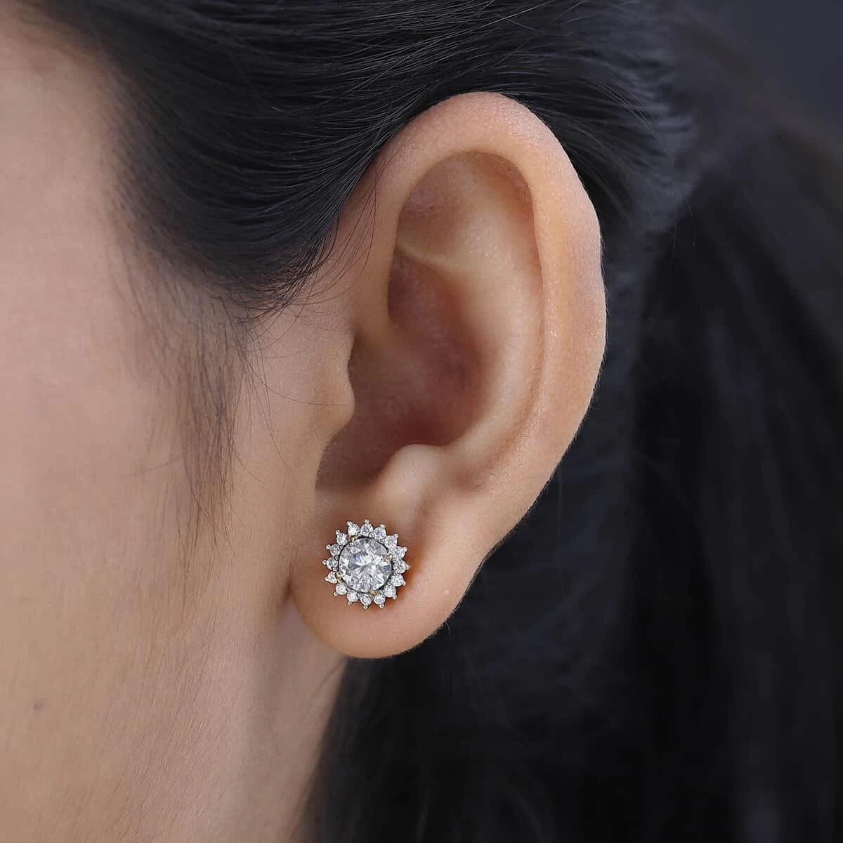 Moissanite Solitaire Stud Earrings In Vermeil Yellow Gold Over Sterling Silver 1.75 Ctw 5 Moissanite Solitaire Stud Earrings In Vermeil Yellow Gold Over Sterling Silver 1.75 Ctw - Image 3