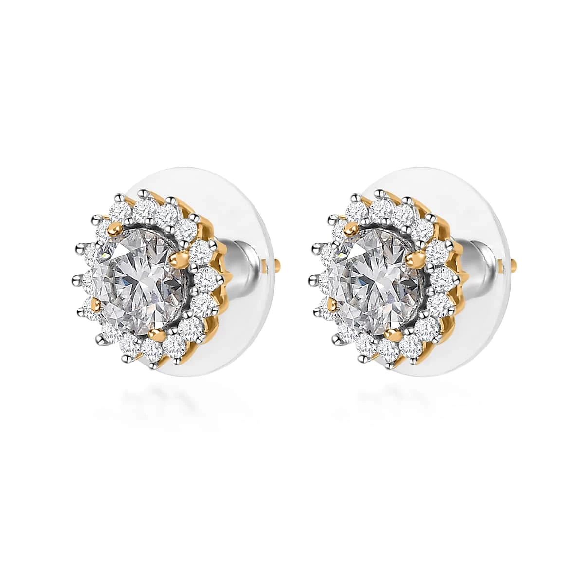Moissanite Solitaire Stud Earrings In Vermeil Yellow Gold Over Sterling Silver 1.75 Ctw 6 Moissanite Solitaire Stud Earrings In Vermeil Yellow Gold Over Sterling Silver 1.75 Ctw - Image 4