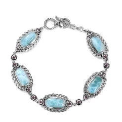 Artisan Crafted Larimar And Orissa Rhodolite Garnet Bracelet In Sterling Silver (8.00 In) 21.60 Ctw
