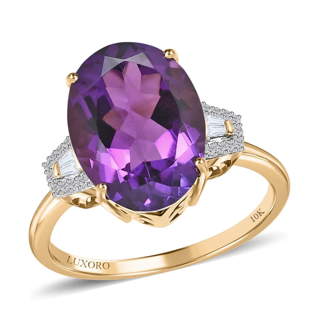 Luxoro 10K Yellow Gold AAA Zambian Amethyst And Diamond Ring 5.60 Ctw 3 Luxoro 10K Yellow Gold AAA Zambian Amethyst And Diamond Ring 5.60 Ctw