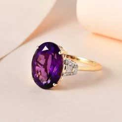 Luxoro 10K Yellow Gold AAA Zambian Amethyst And Diamond Ring 5.60 Ctw 9 Luxoro 10K Yellow Gold AAA Zambian Amethyst And Diamond Ring 5.60 Ctw -Jewelry store 7569774 1