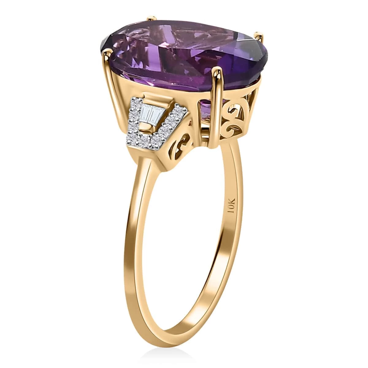 Luxoro 10K Yellow Gold AAA Zambian Amethyst And Diamond Ring 5.60 Ctw 6 Luxoro 10K Yellow Gold AAA Zambian Amethyst And Diamond Ring 5.60 Ctw - Image 4