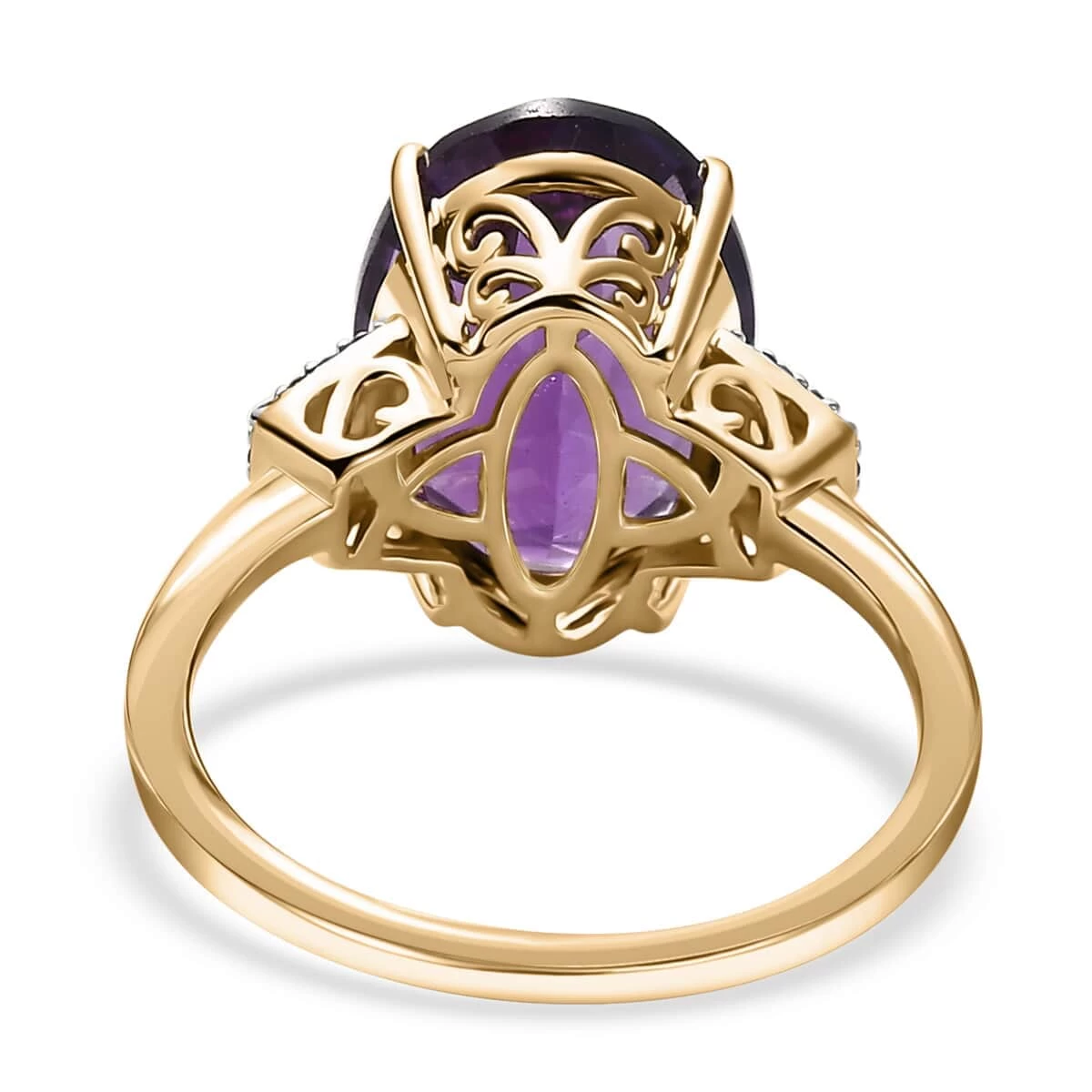 Luxoro 10K Yellow Gold AAA Zambian Amethyst And Diamond Ring 5.60 Ctw 7 Luxoro 10K Yellow Gold AAA Zambian Amethyst And Diamond Ring 5.60 Ctw - Image 5