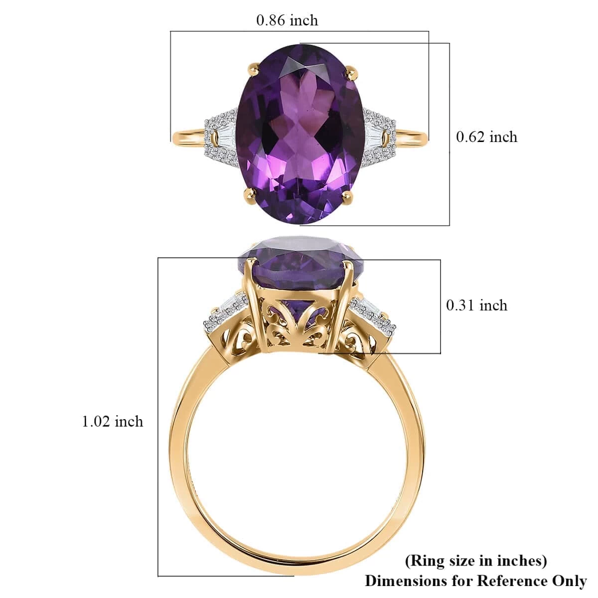 Luxoro 10K Yellow Gold AAA Zambian Amethyst And Diamond Ring 5.60 Ctw 8 Luxoro 10K Yellow Gold AAA Zambian Amethyst And Diamond Ring 5.60 Ctw - Image 6