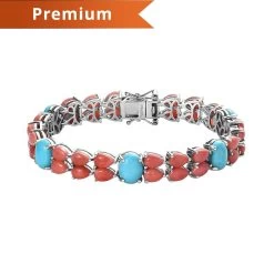 Sleeping Beauty Turquoise And Oregon Peach Opal Bracelet In Platinum Over Sterling Silver (6.50 In) 19.10 Ctw