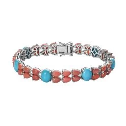 Sleeping Beauty Turquoise And Oregon Peach Opal Bracelet In Platinum Over Sterling Silver (7.25 In) 21.85 Ctw