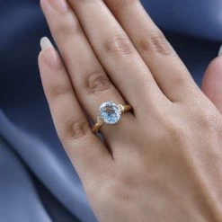 Sky Blue Topaz Solitaire Ring In Vermeil Yellow Gold Over Sterling Silver 3.35 Ctw -Jewelry store 7570082 2