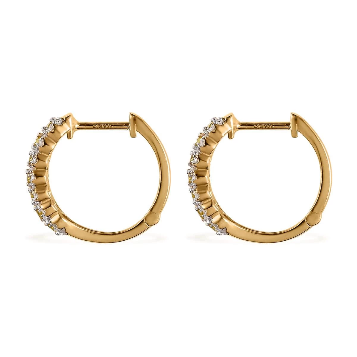 Yellow And White Diamond Hoop Earrings In Vermeil Yellow Gold Over Sterling Silver 1.00 Ctw 6 Yellow And White Diamond Hoop Earrings In Vermeil Yellow Gold Over Sterling Silver 1.00 Ctw - Image 4